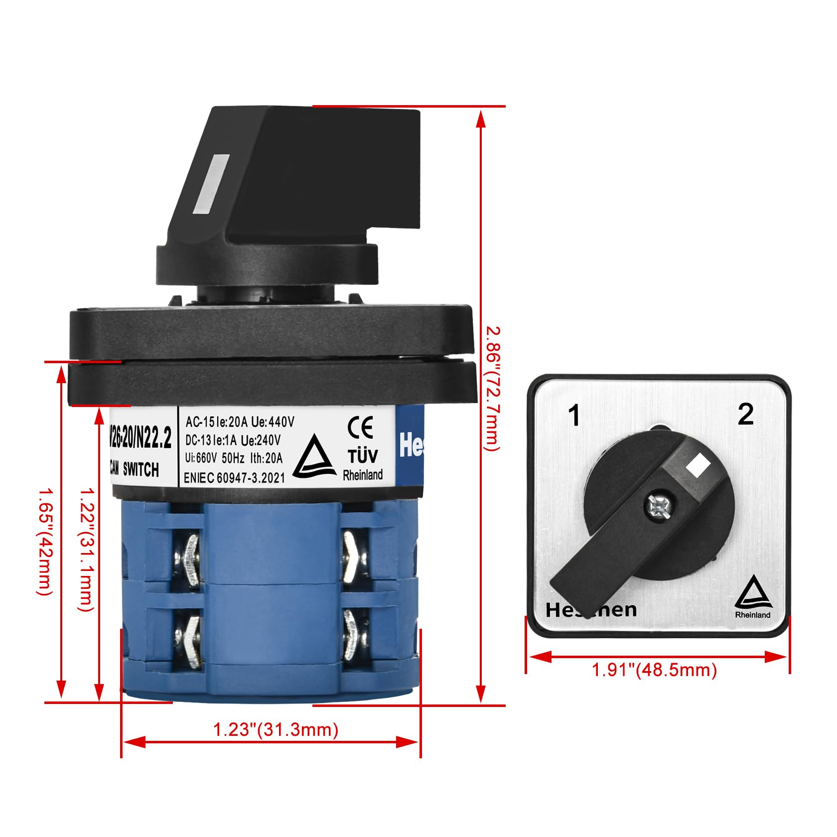 20A 660V Switch SZW26-20/0-5.3D Rotary Changeover Switch - 6 Position 3 ...