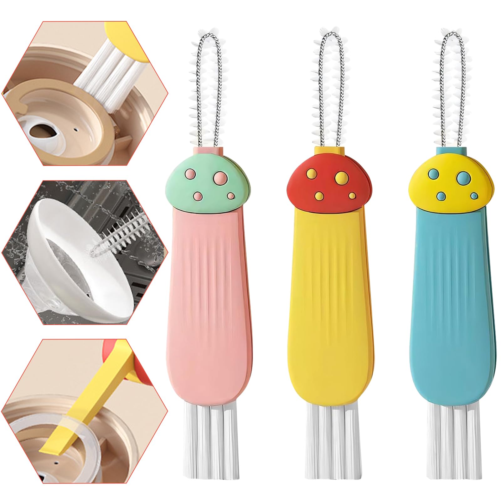 Cup Lid Gap Cleaning Brush 3PCS Bottle Brushes 3 in 1 Cup Lid Gap Cleaner Crevice Cleaning Brush Home Kitchen Crevice Cleaning Tools (3PCS Style 2)
