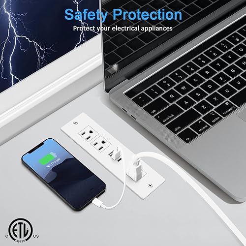 Miniatura 3 de Regleta de alimentación empotrada, salida de cajón para muebles con 20 W PD USB-C y 18 W QC3.0 USB-A, enchufe 3 salidas y puertos USB, cable de