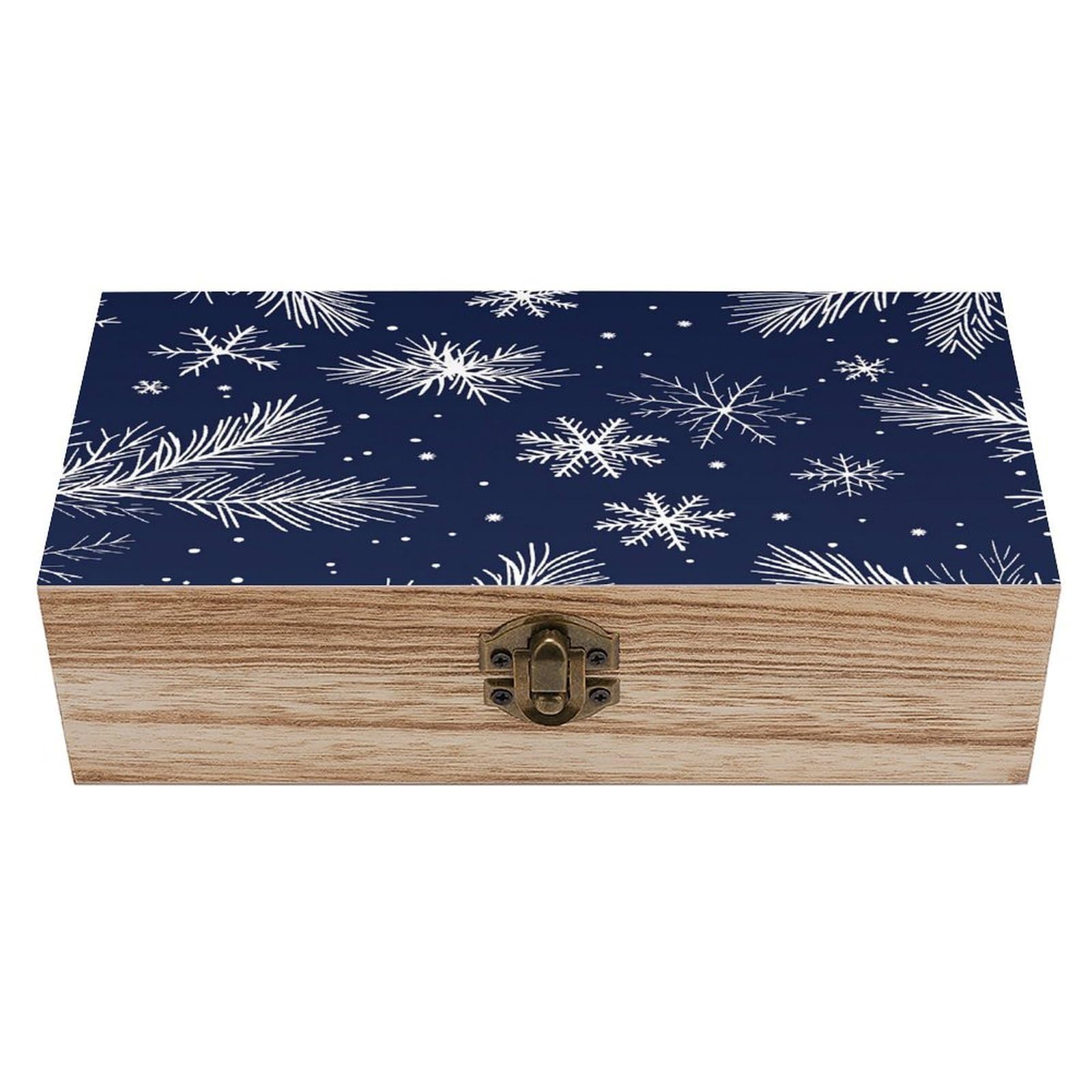 HLBSDM Snowflake Pine Branch Winter Vintage Wooden Keepsake Box with Hinged Lid And Locking Clasp, Decorative Storage Box for Jewelry, Trinkets And Small Accessories, Organizer for Home Or Wedding