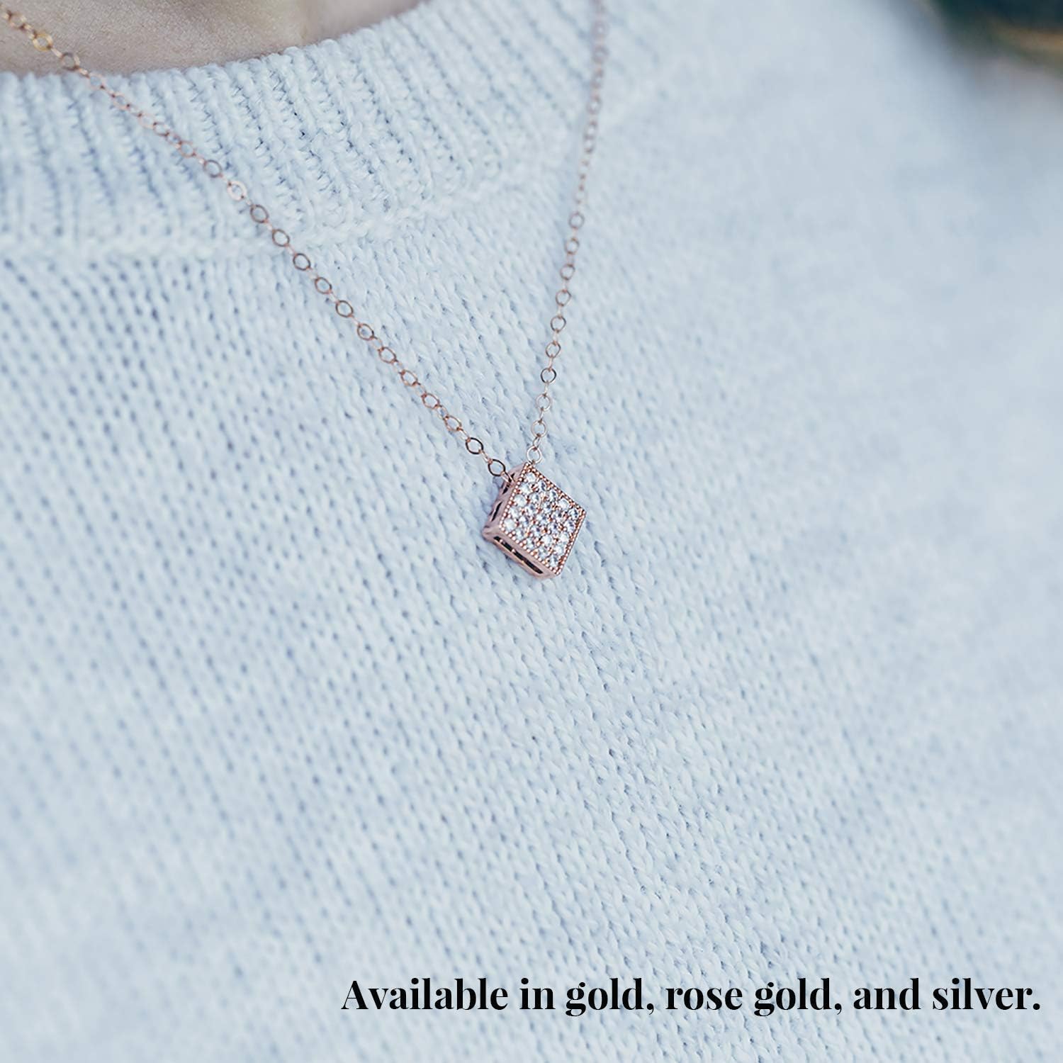 Designed By Stacey Handmade Pave Square Goldtone Pendant, Cute Necklaces, 14KT Gold-Filled Chain, Dainty Jewelry Gifts for Women, Mother's Day, Birthday Anniversary, 16 to 18" Adjustable Length - Image 4