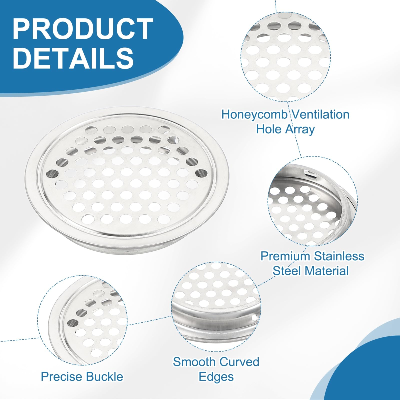 PATIKIL 60 mm Circular Soffit Vent, 20 Pcs Stainless Steel Round Mesh Hole Air Vents Dual Panel Round Mesh Hole Louver for Kitchen Wardrobes Shoe Sundry Cabinets Bathrooms, Silver - Image 3
