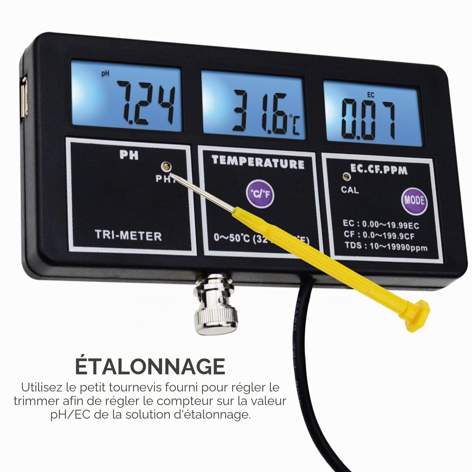 Passez la souris sur l'image pour zoomer Multi-paramètres De Qualité De L'eau 5-en-1 PH EC CF TDS (ppm) Testeur
