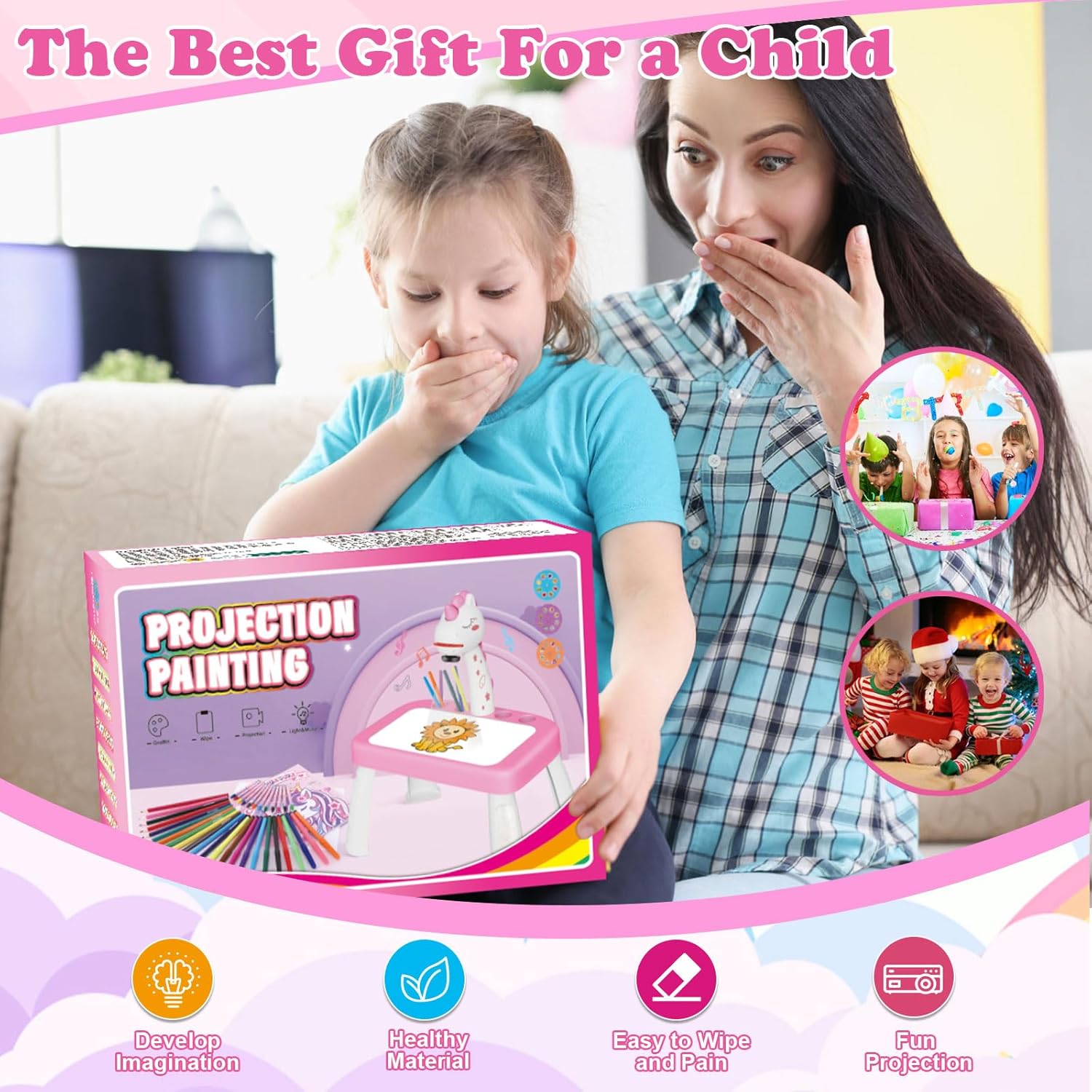 Drawing Projector for Kids with Art Supplies - Includes Drawing Board, Crayons & Coloring Book - Unicorns-Themed Art & Craft Toy for Girls Ages 3-5 Year Old
