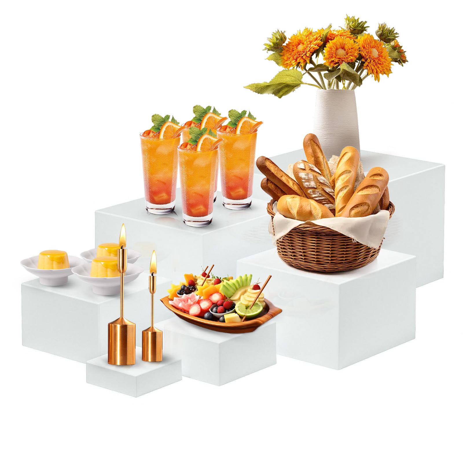 Set di 6 pezzi per buffet risers, acrilico catering dessert da tavolo, a forma di cubo, per matrimoni, cupcake e feste