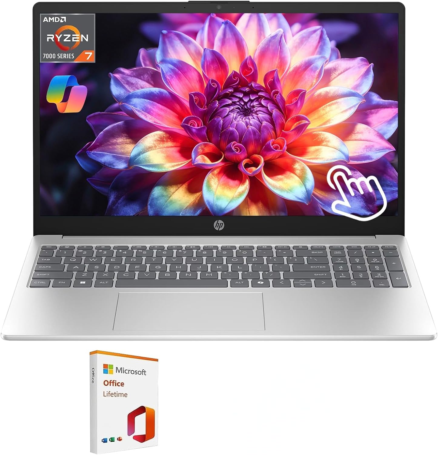HP 15.6’’ FHD Touchscreen Laptop, AMD Ryzen 7 7730U, 16GB RAM 1TB SSD, Lifetime MS Office 2021 & Copilot AI, Laptop for Business&Student, WiFi 6, Windows 11 Home