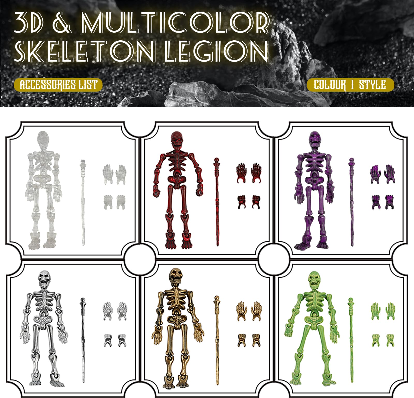 Juego de 6 figuras de acción T13, figura de acción de esqueleto de Halloween, Titan 13/Dummy 13/Lucky 13, decoración de juguete de esqueleto móvil multiarticulado