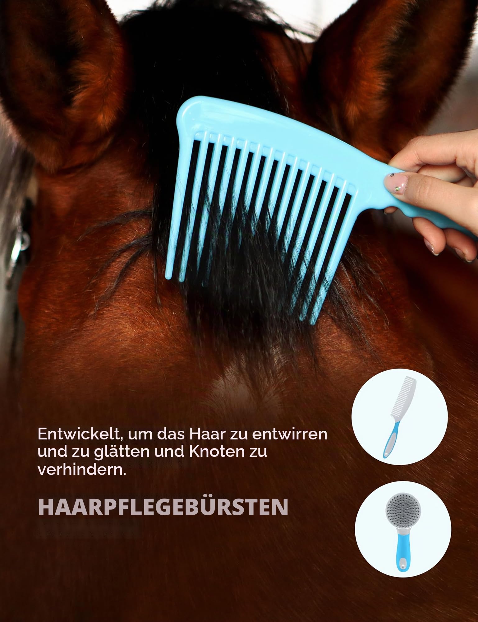 Harrison Howard Pferdepflegeset 11-teilige Pferdepflegeserie Pferdebürsten-Sets mit Organizer Tragetasche Sattelkammer Zubehör Haarausfall Körperpflege Massagewerkzeuge Blaue Pinselstriche Ponys