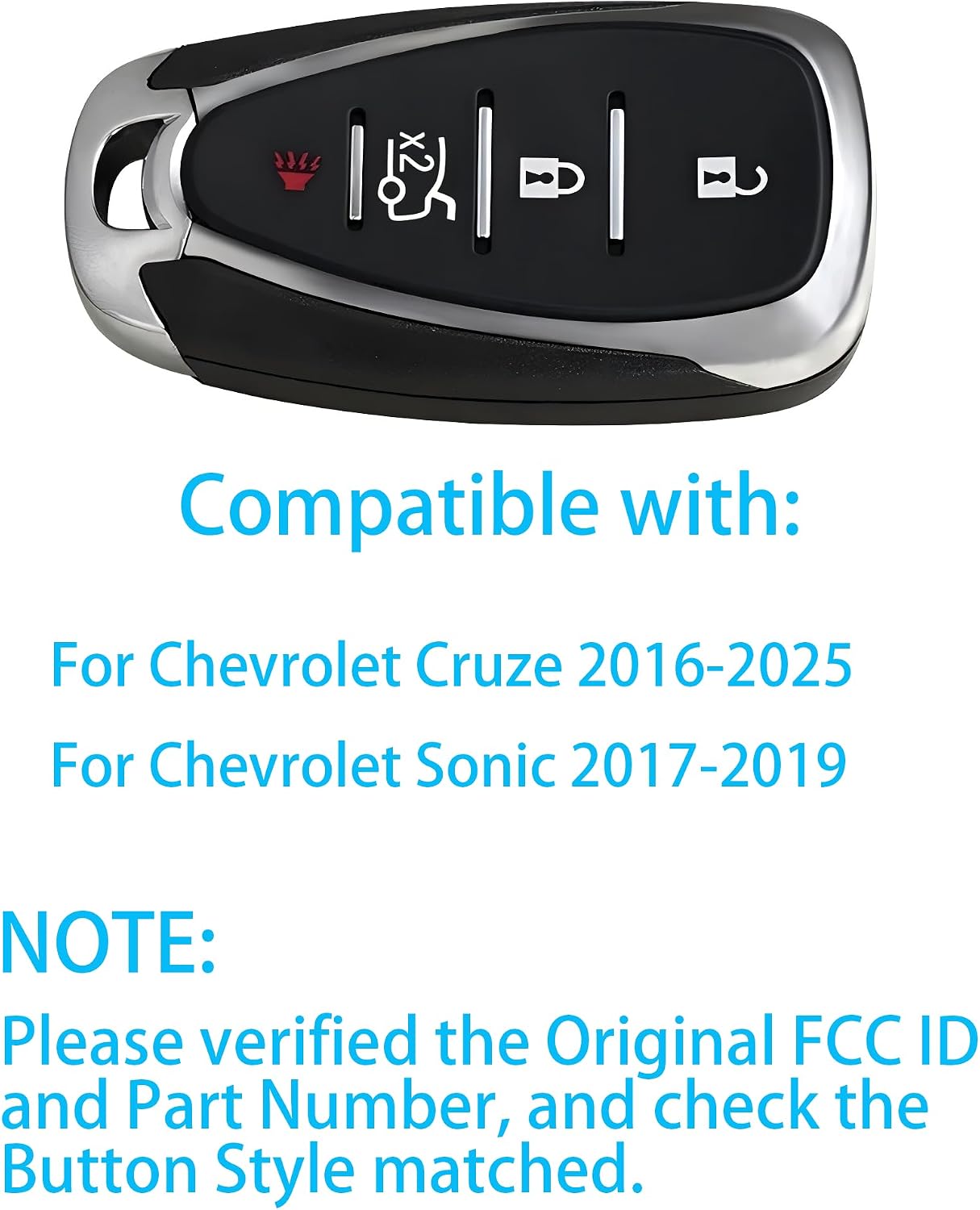 Smart Key for Chevrolet Cruze 2016-2017, Alliskeys 4-Buttons Proximity Remote Control Key Fob Replacement for Chevy Cruze Sonic 2016-2020 HYA4AA HYQ4AS