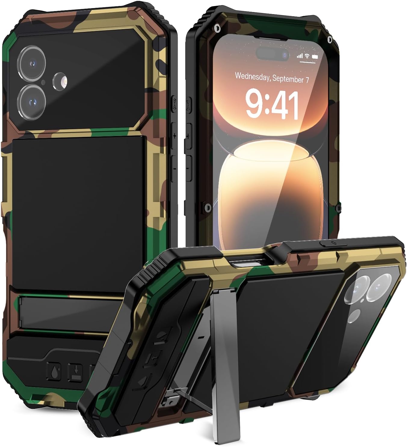 Lunivop Compatibility with iPhone 16 Plus Case 6.7'' 2024 Heavy Duty with Built in Screen Protector Lens Protection Rugged Stand 360 Full Body Military Grade Metal Bumper Phone Cases Men Camouflage