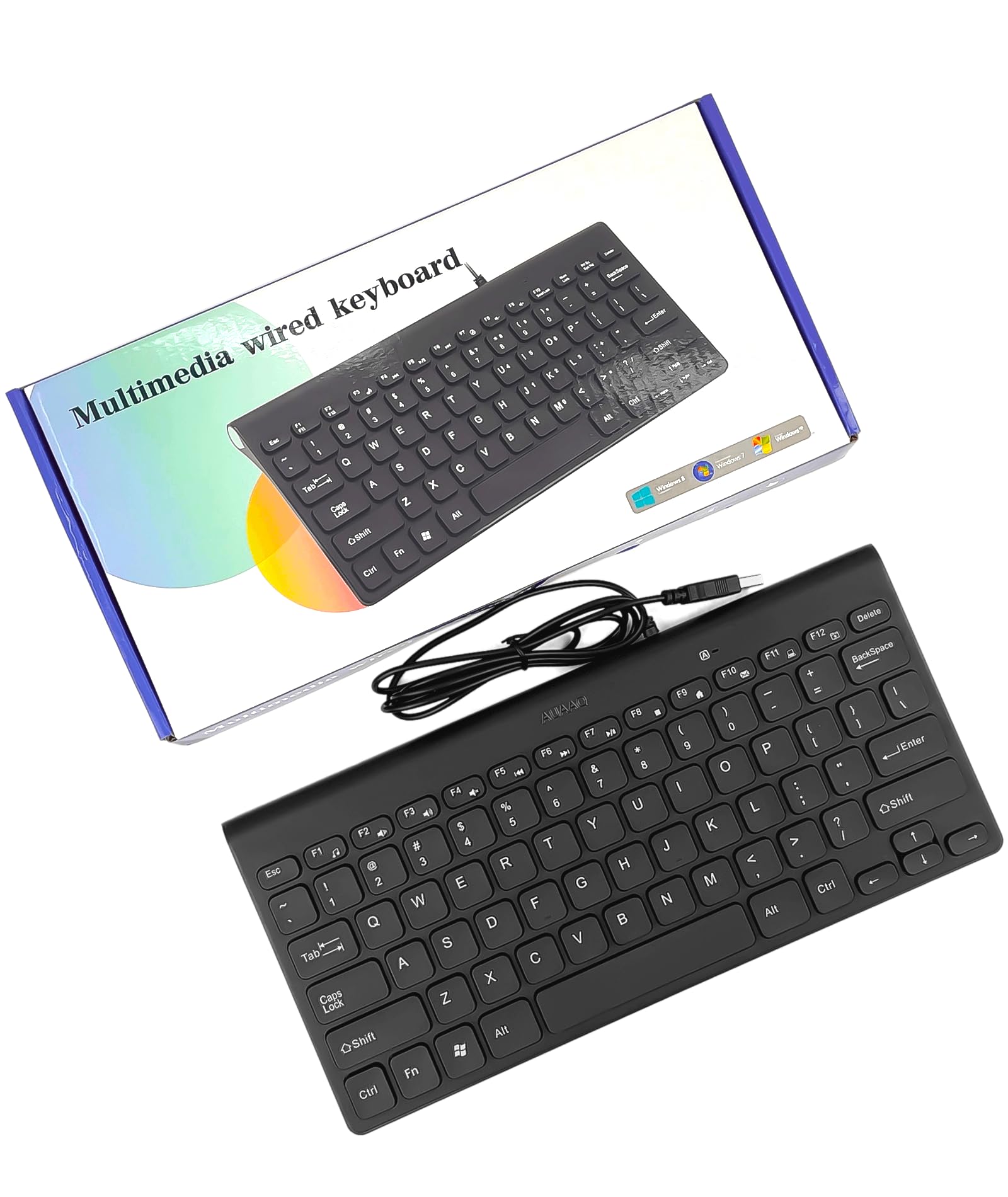 78-Key Scissor Switch Wired Keyboard Ultra-Thin Quiet Mini USB Keyboard with Multimedia Hotkeys Compact for PC Mac Windows