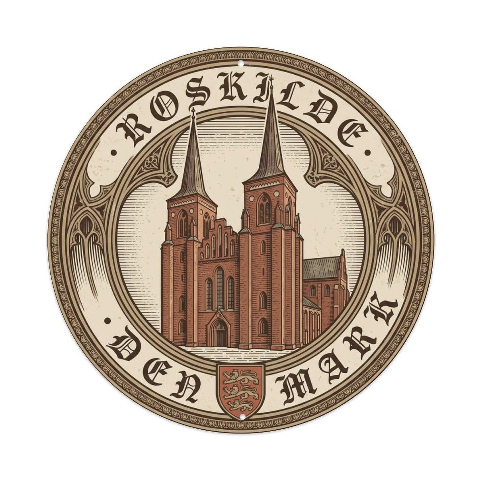 Denmark Roskilde Travel Circle Vintage Metal Tin Sign Plaque Wall Decor for Cafe, Club Bar, Office, Garden Metal Poster 8x8Inch