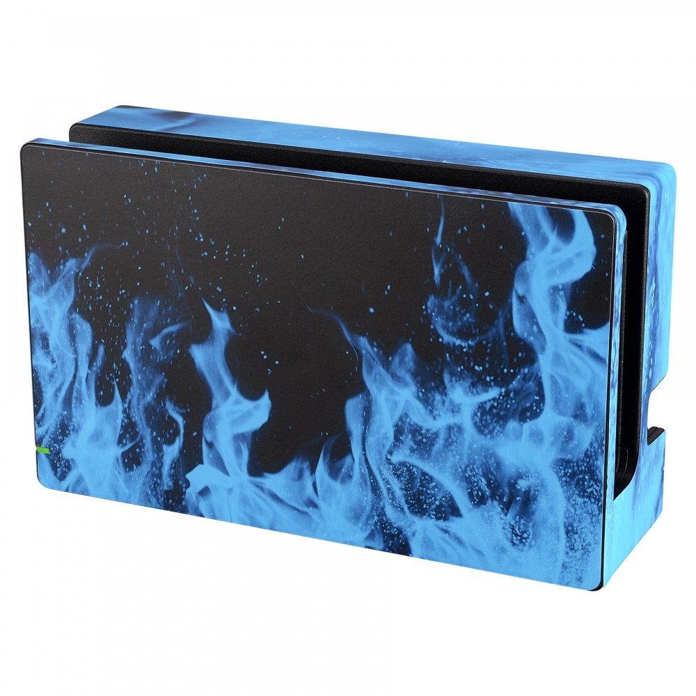 eXtremeRate Full Set Faceplate Skin Decal Stickers for Nintendo Switch with 2Pcs Screen Protector (Console & joy con & Dock & Grip) - Blue Flame — view 7