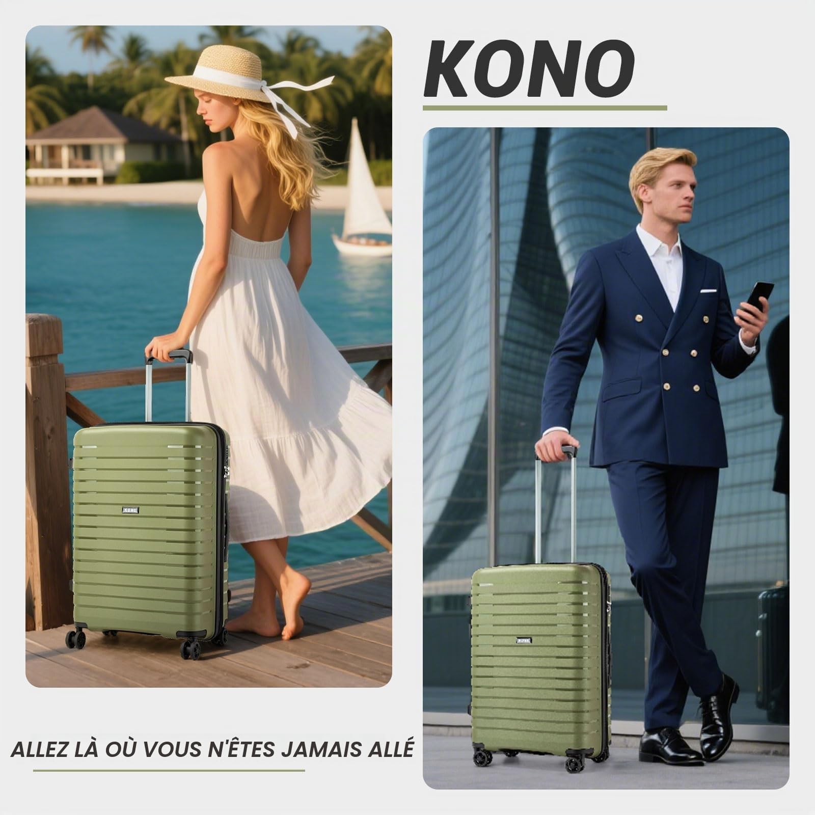 Kono Valise 76 cm Rigide PP Grande Taille - Trolley Extensible Léger 28 Pouces, Roues 360° TPE, Porte-gobelet Pliable et Serrure TSA, (28", Vert)