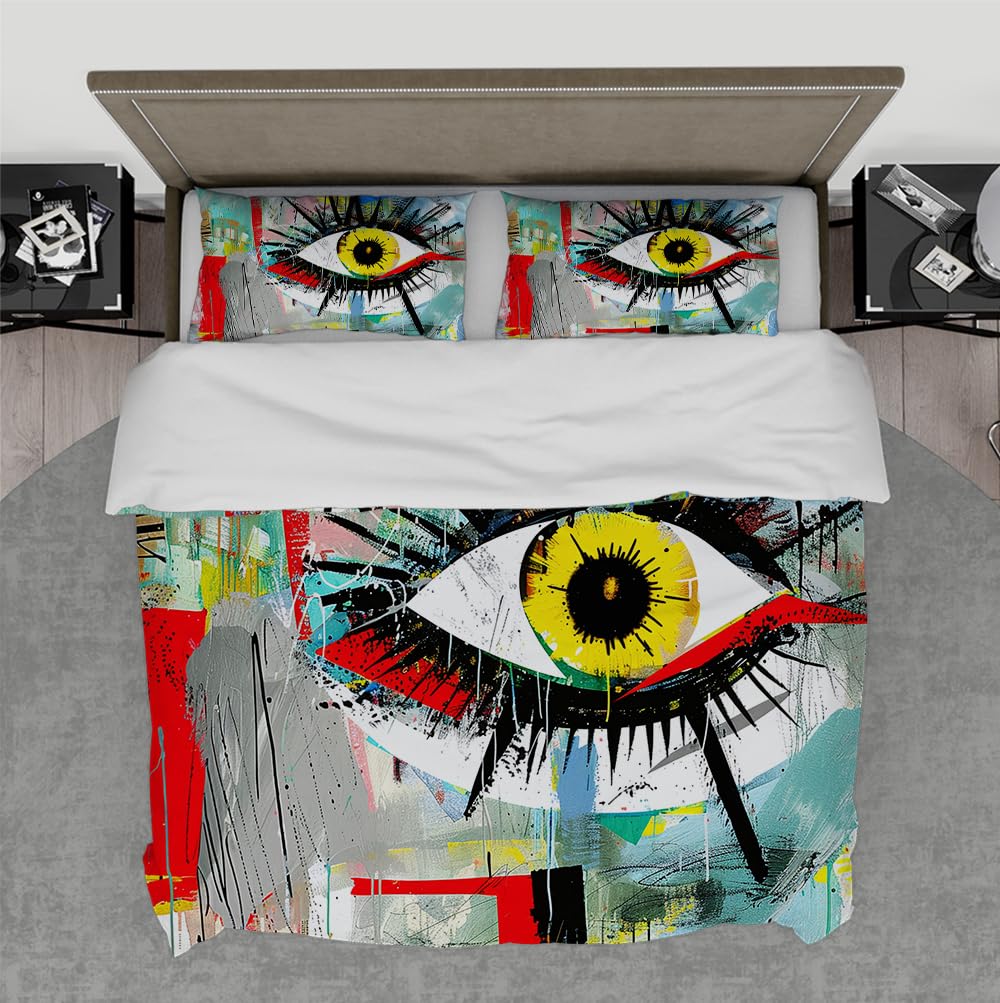 Housse de couette 180x200cm Graffiti Eyes avec fermeture éclair zippée