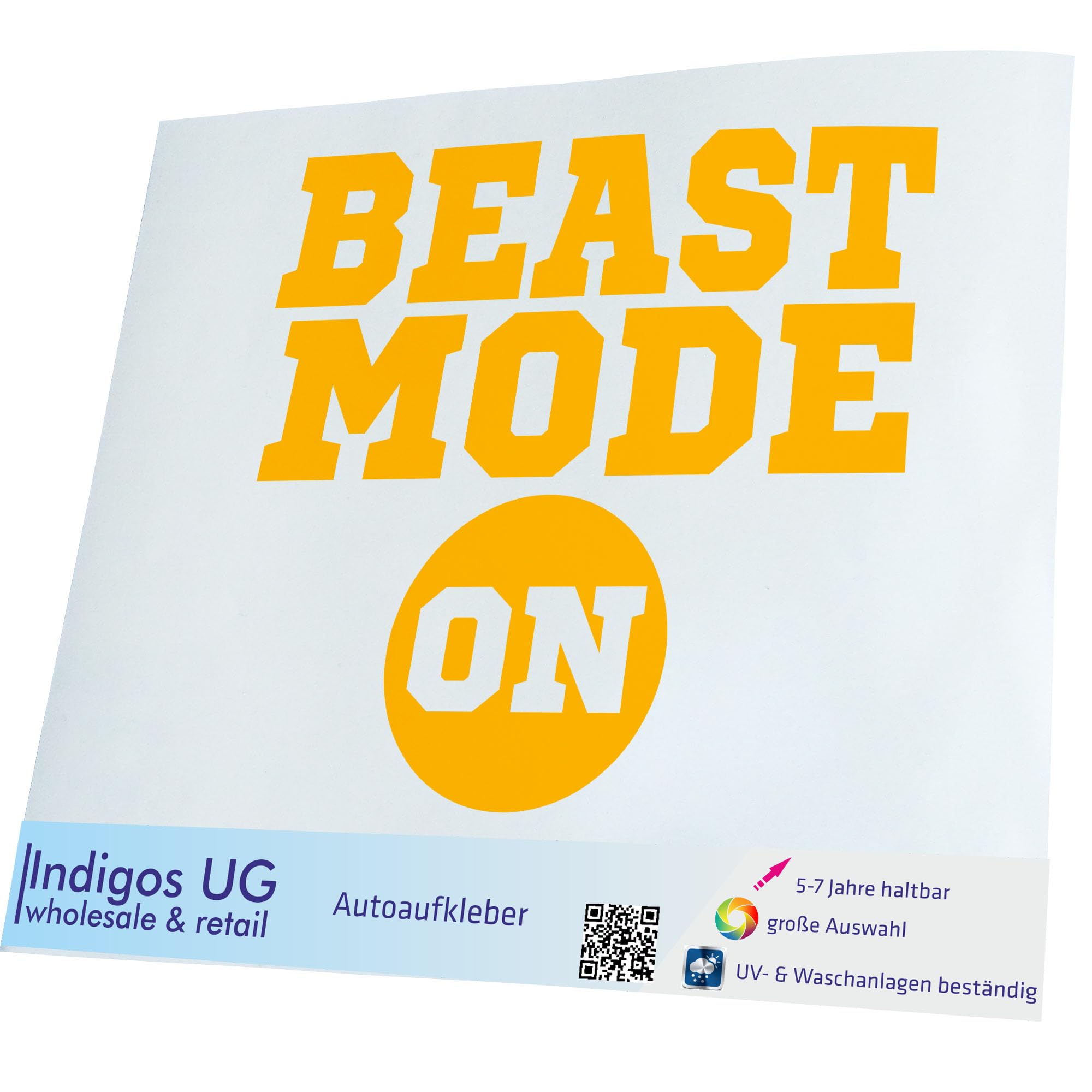 Adesivo Per Auto Beast Mode On - Hellweg Druckerei, 9x10 Cm, Arancione, Resistente E Rimovibile, Prova E Panno Inclusi, Made In Germany