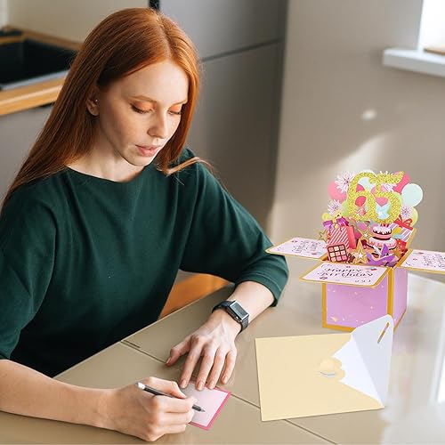 Miniatura 6 de CIEHER Tarjeta desplegable de cumpleaños 65 para mujer, tarjeta de felicitación 3D de feliz cumpleaños 65, regalos únicos de cumpleaños 65 para