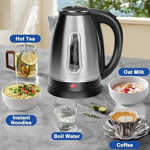 Miniatura 8 de Hervidor eléctrico de acero inoxidable, 1.8 litros, tetera y hervidor de agua caliente, base giratoria de 360, sin BPA, apagado automático, a prueba