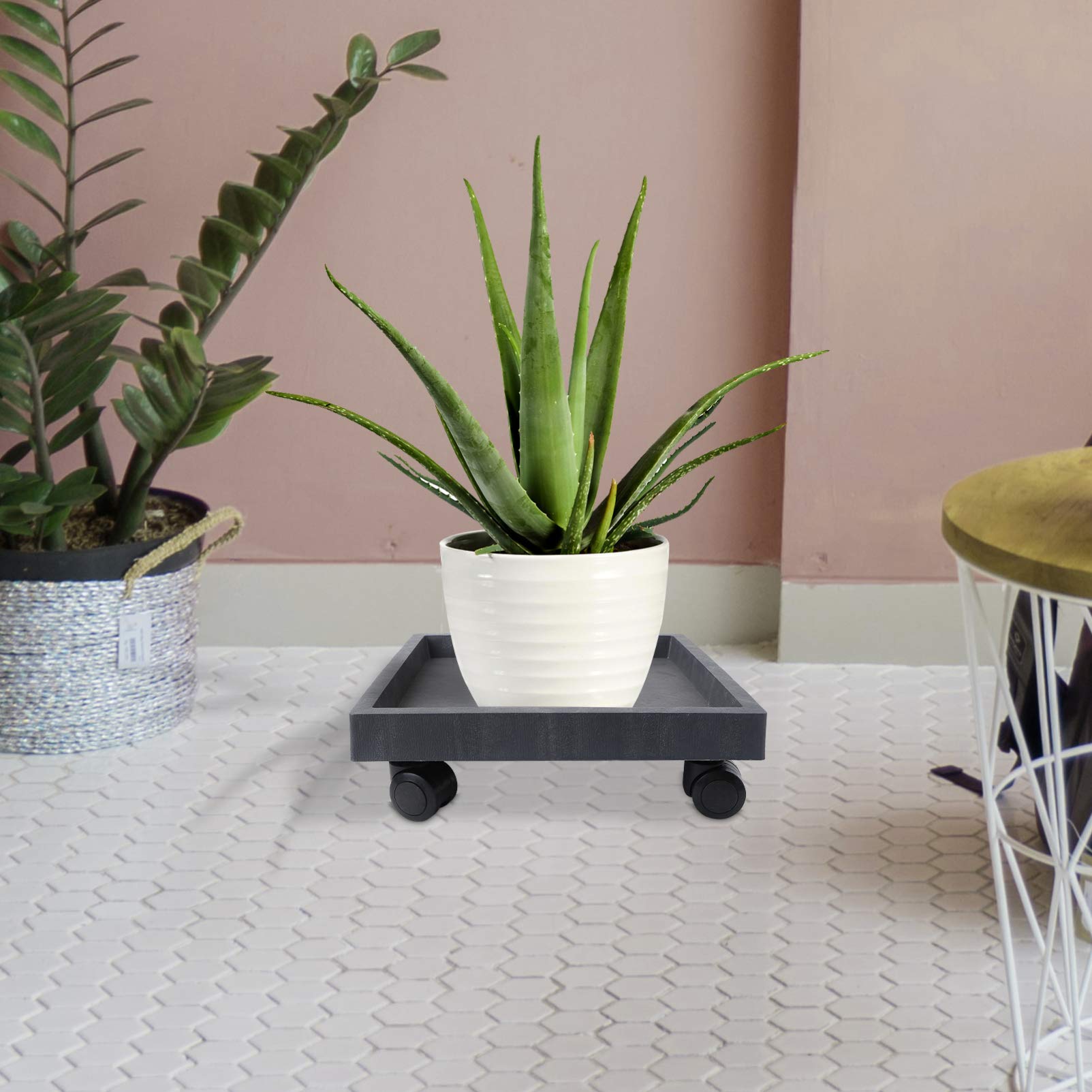 Sottovaso quadrato con ruote, per giardino, interno ed esterno, grigio, 29 x 29 x 10 cm