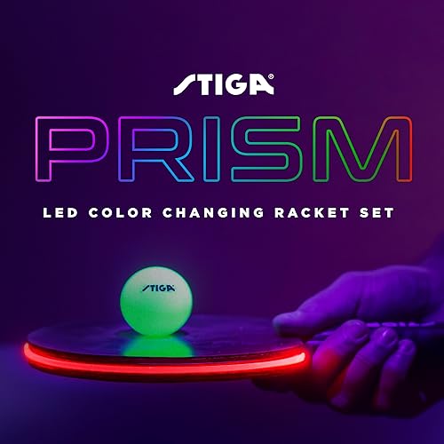 Miniatura 2 de STIGA Prism - Paleta LED de ping pong, 5 ciclos de color LED, modo degradado de color, incluye 3 bolas que brillan en la oscuridad, esponja de 0.059