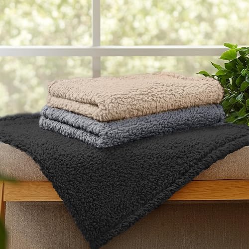 Miniatura 7 de 1 paquete de 3 mantas calmantes esponjosas de vellón de primera calidad para mascotas, manta suave de sherpa para perro, cachorro, gato, beige,