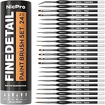 Nicpro 24 Pieces Miniature Brushes, Fine Point, for Micro Model Details, Acrylic, Watercolor, Oil, Paint by Numbers, Model Ups, Miniatures, Crafts and Rock Painting - with Container