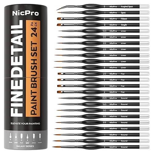 Nicpro 24 PCS Miniature Paint Brushes, Fine Tip Micro Model Detail Paint Brush Set for Acrylic Watercolor Oil, Paint by Number, Models, Miniatures, Craft, Rock Painting - with Container