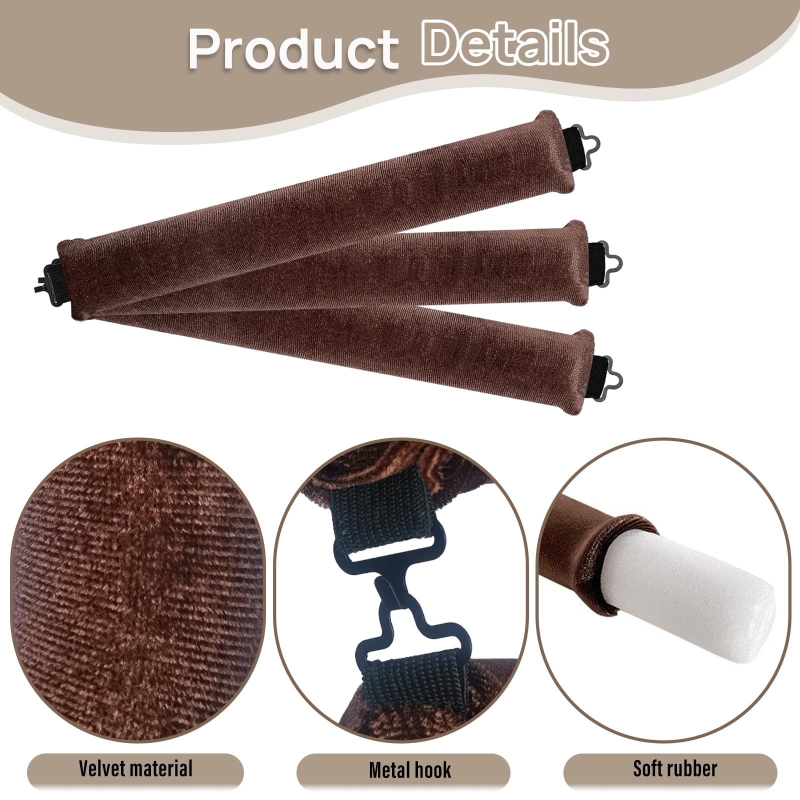 3 sztuki Heatless Curls, loki, bez wysokich temperatur, lokówki do włosów, loki, loki, loki, na noc, do wszystkich rodzajów włosów, kolor brązowy