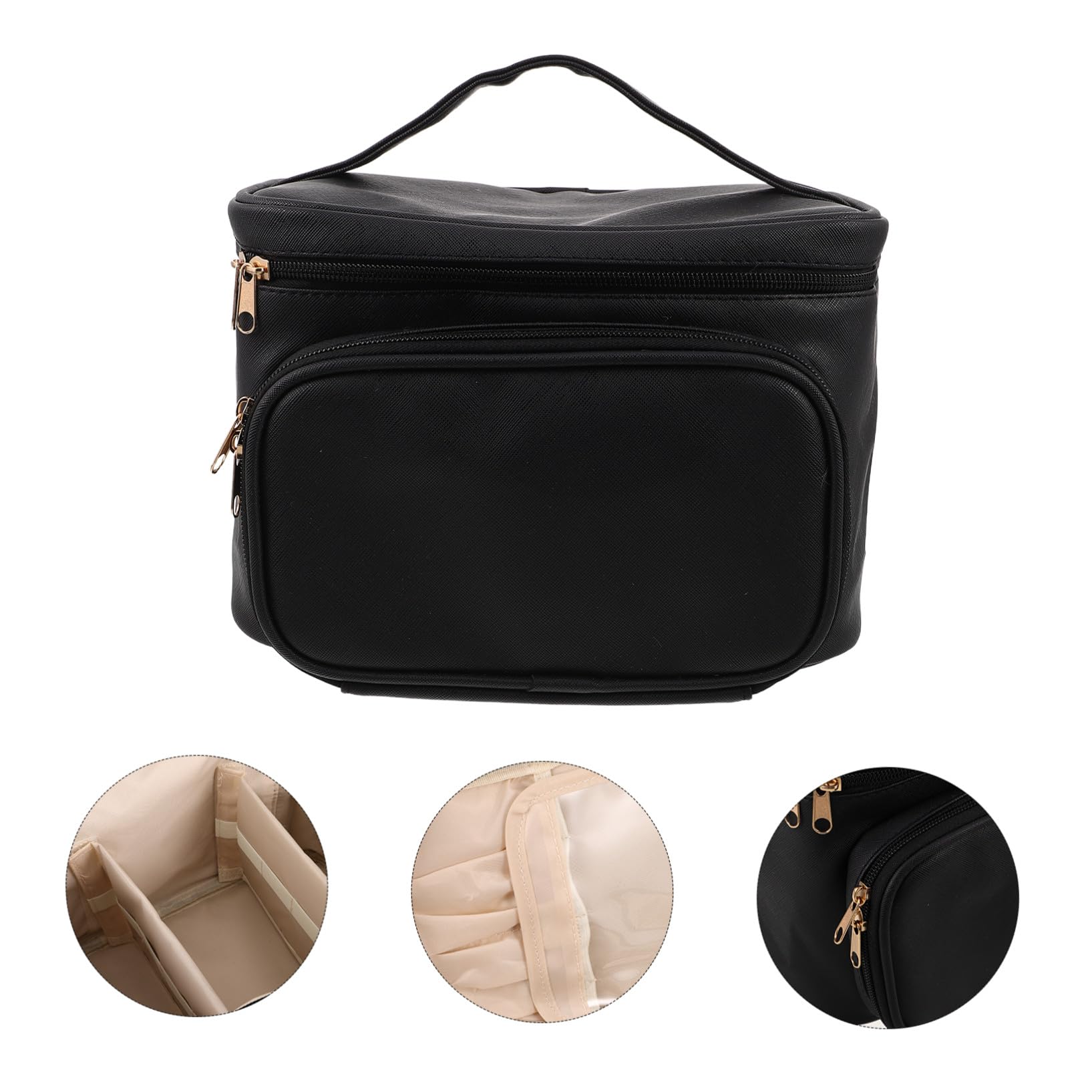 Cabilock Borsa per Trucco da Viaggio Organizer Custodia per Cosmetici in Pu Divisori e Cerniera di Sicurezza Leggera e Portatile per Donne