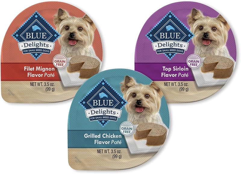 Ração úmida para cães adultos de pequeno porte Blue Buffalo Delights, sabores variados, pacote com 24 unidades de 99 g