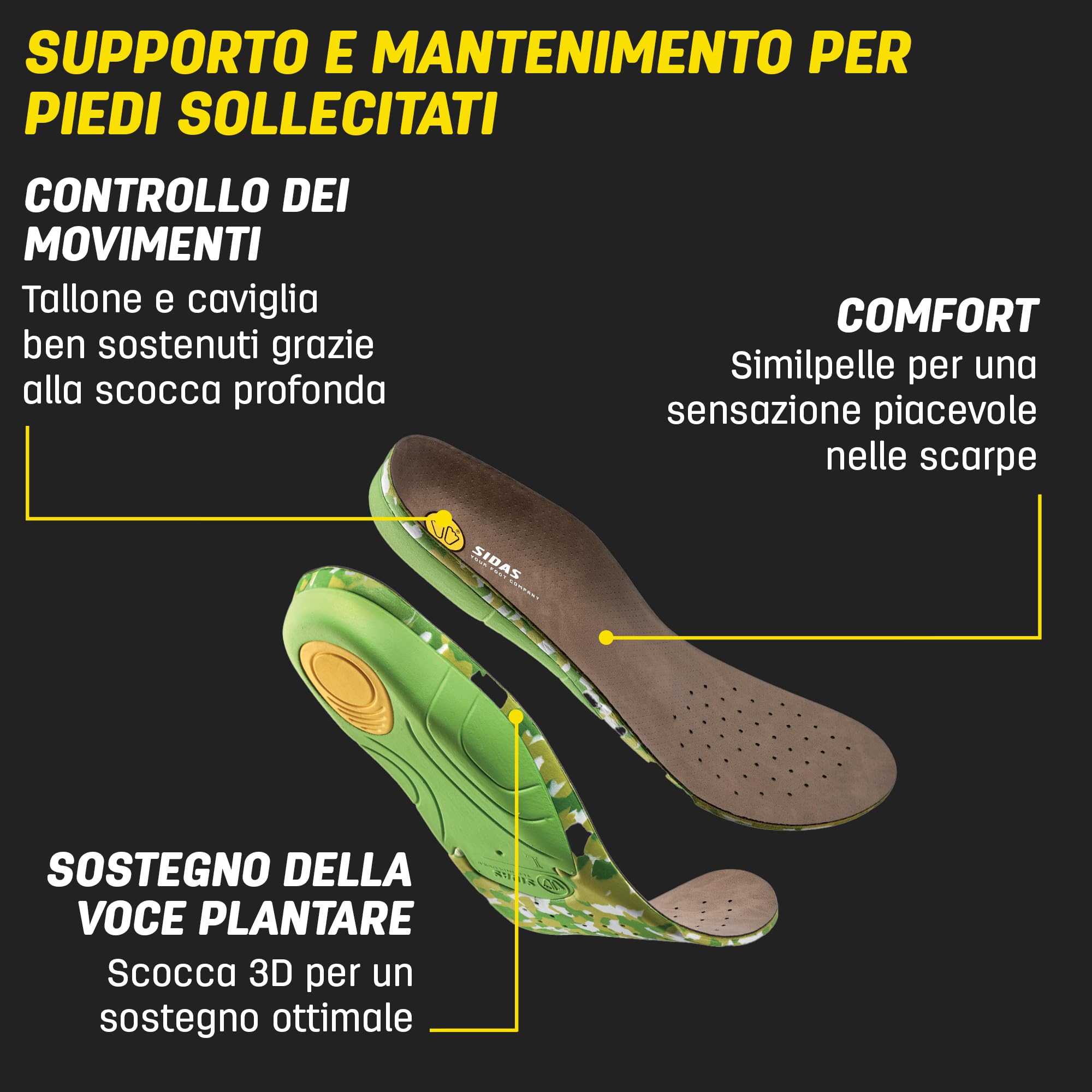 Sidas 3D Outdoor, Solette per escursionismo e camminata, Riduzione dell'affaticamento muscolare e dei dolori ai piedi, Comfort a lunga durata e traspirabilità ottimale, Per uomo e donna