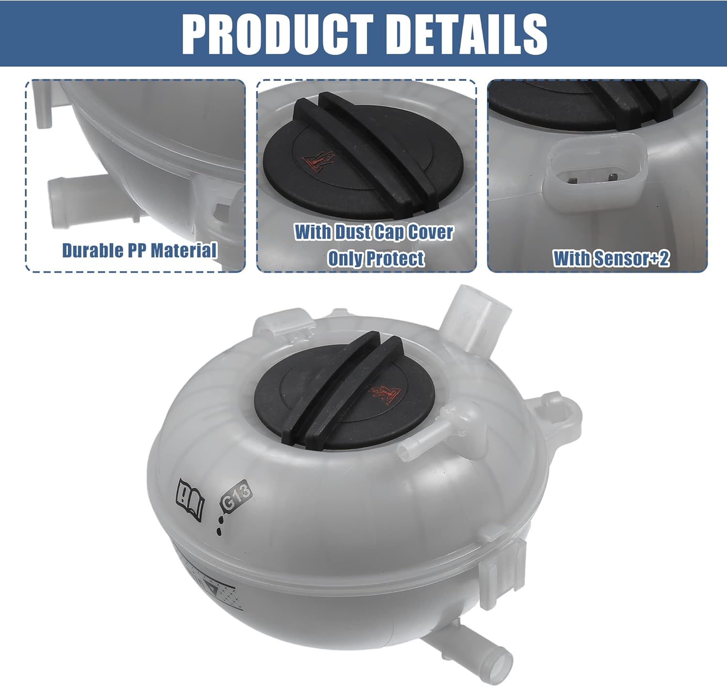 X AUTOHAUX Coolant Radiator Reservoir Tank 5Q0121407A Coolant Overflow Expansion Bottle with Cap and Sensor for Audi A3 8VA, 8VF 2012-20208 1 Set