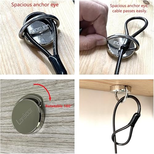 Miniatura 4 de LORADAR Placa base de anclaje de seguridad de acero inoxidable, ganchos de anillo D de anclaje de montaje en escritorio para cerraduras de cable
