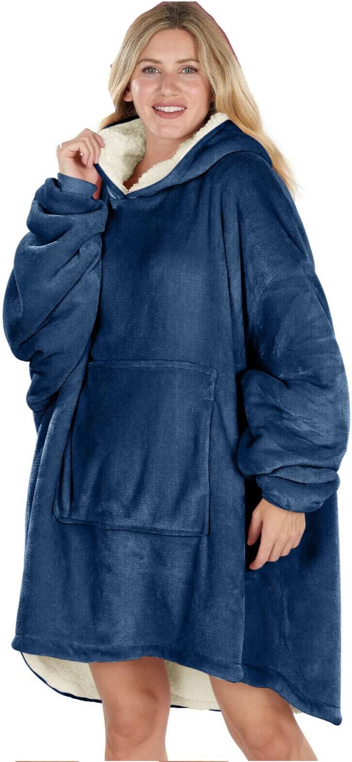 Oversized Hoodie Blanket Women Ultra Plush Fleece with Soft Sherpa Reversible Warm Cosy Comfy Wearable Hooded Giant Sweatshirt Throw for Girls Adults Men Boys Kids Big Pocket