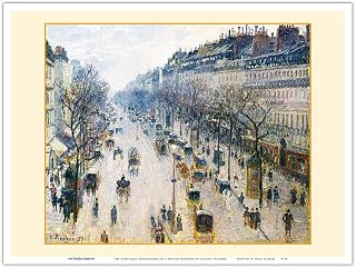 The Boulevard Montmartre on a Winter Morning - Paris France - From an Original Color Painting by Camille Pissarro c.1897 - Master Art Print (Unframed) 9in x 12in