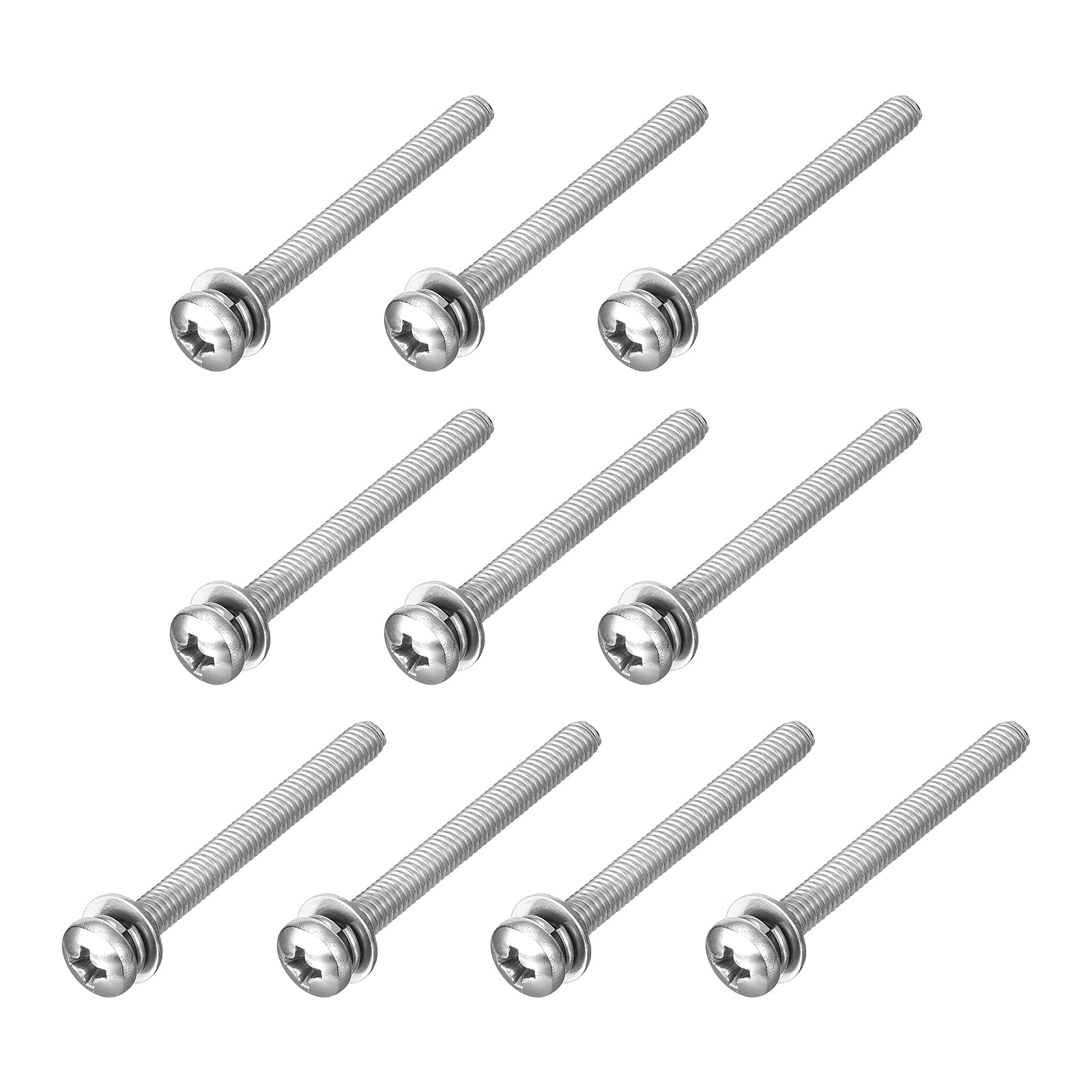 sourcing map M4 x 40mm 304 Stainless Steel Phillips Pan Head Machine Screws Bolts Combine with Spring Washer and Plain Washers 10Pcs