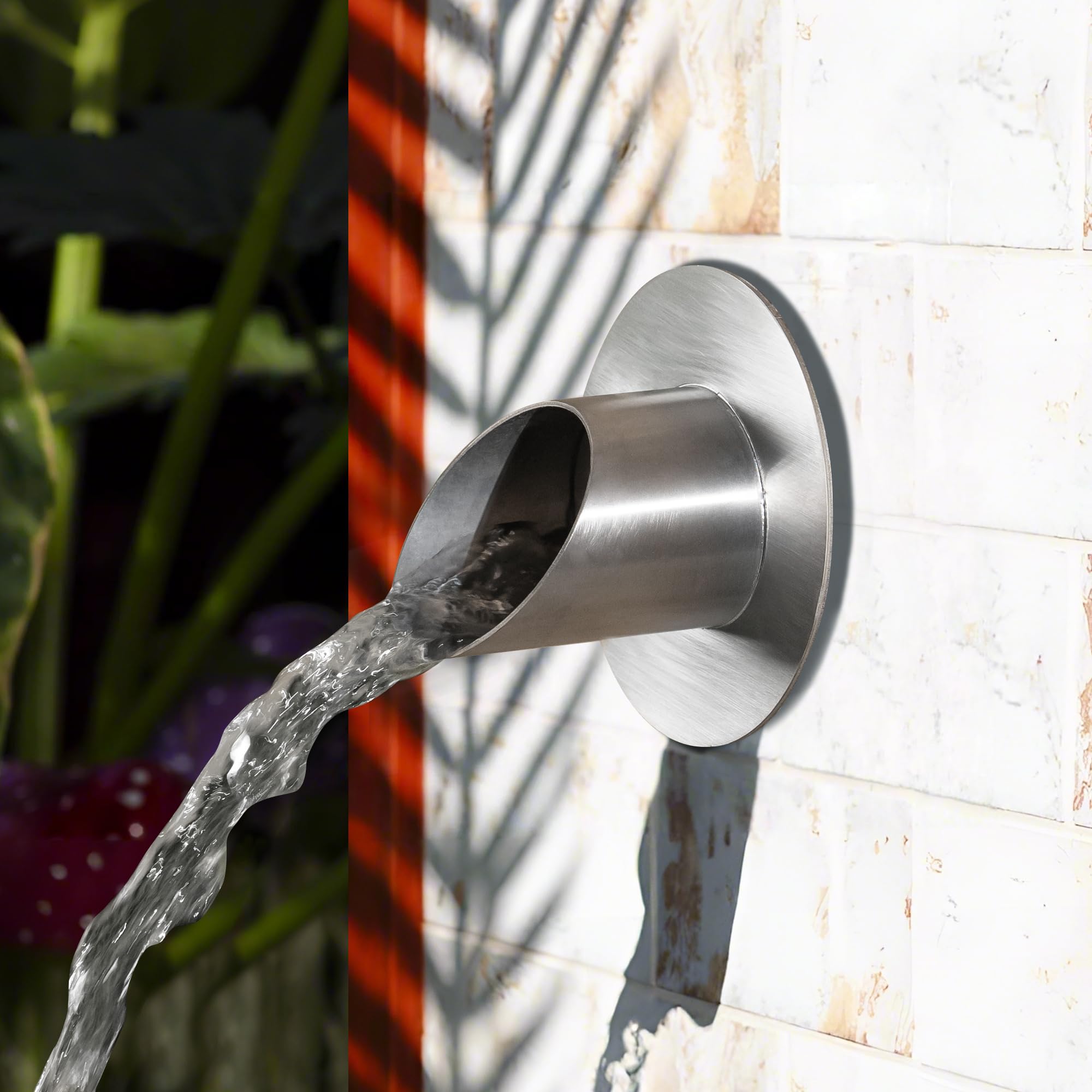 Photo 1 of PONDO 3-Inch 316 Stainless Steel Round Water Fountain Spout – Outdoor Water Feature Scupper with Smooth Flow and Seamless Welded Construction for Pool, Pond, Water Wall (Brushed Stainless Steel)