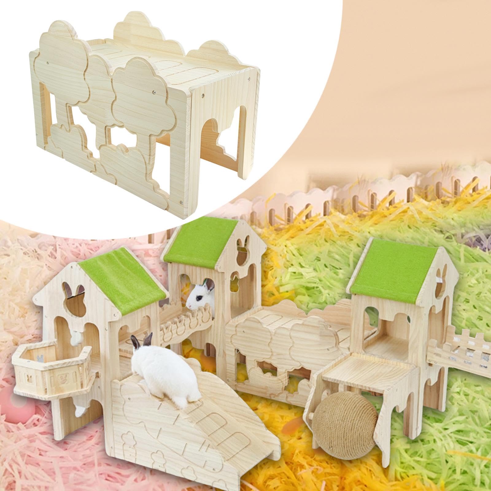 Casa para Conejos, Decoración de Hábitat, Juguete de Madera Resistente para Mascotas Pequeñas, Escondite para Hámsteres, Jerbos, Conejos, Erizos, Jueg, Style I