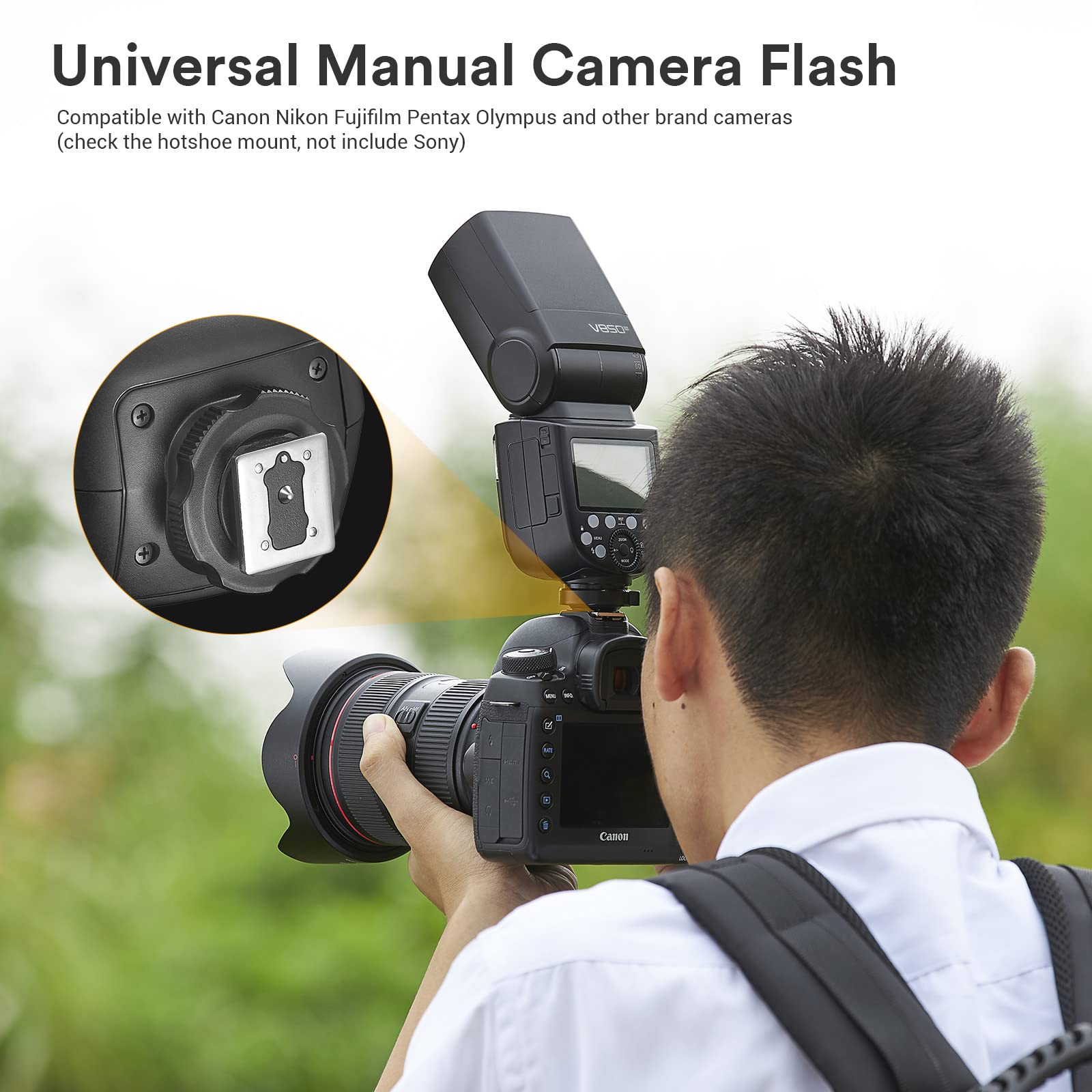 Godox V850III Flash pour Caméra, GN60 Speedlite 450 Flashs à Pleine Puissance, Recharge 1,5s, HSS 1/8000s pour Appareil Photo Canon Nikon Sony Fuji Olympus Panasonic