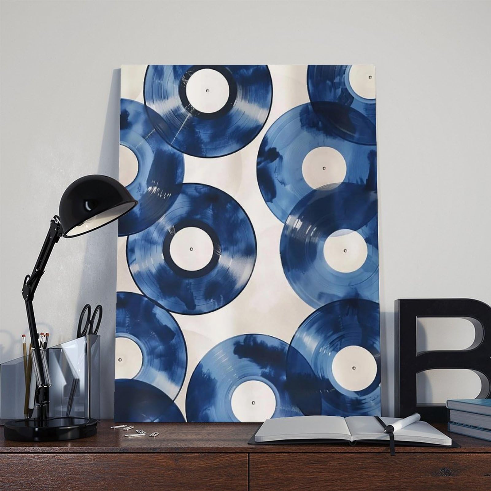 QIOTBVV Dischi in vinile blu retrò, decorazione per camera da letto, ufficio, stanza, regalo, 50 x 75 cm