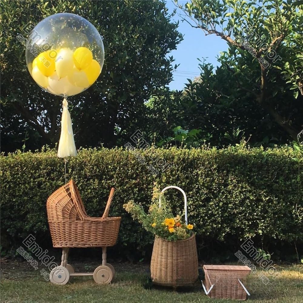 天然籐ベビーカー、子供部屋の装飾、ビンテージ籐、車輪付きプレイハウスベビーカー、手工芸品、写真撮影の小道具に適しています。 (ブラウ