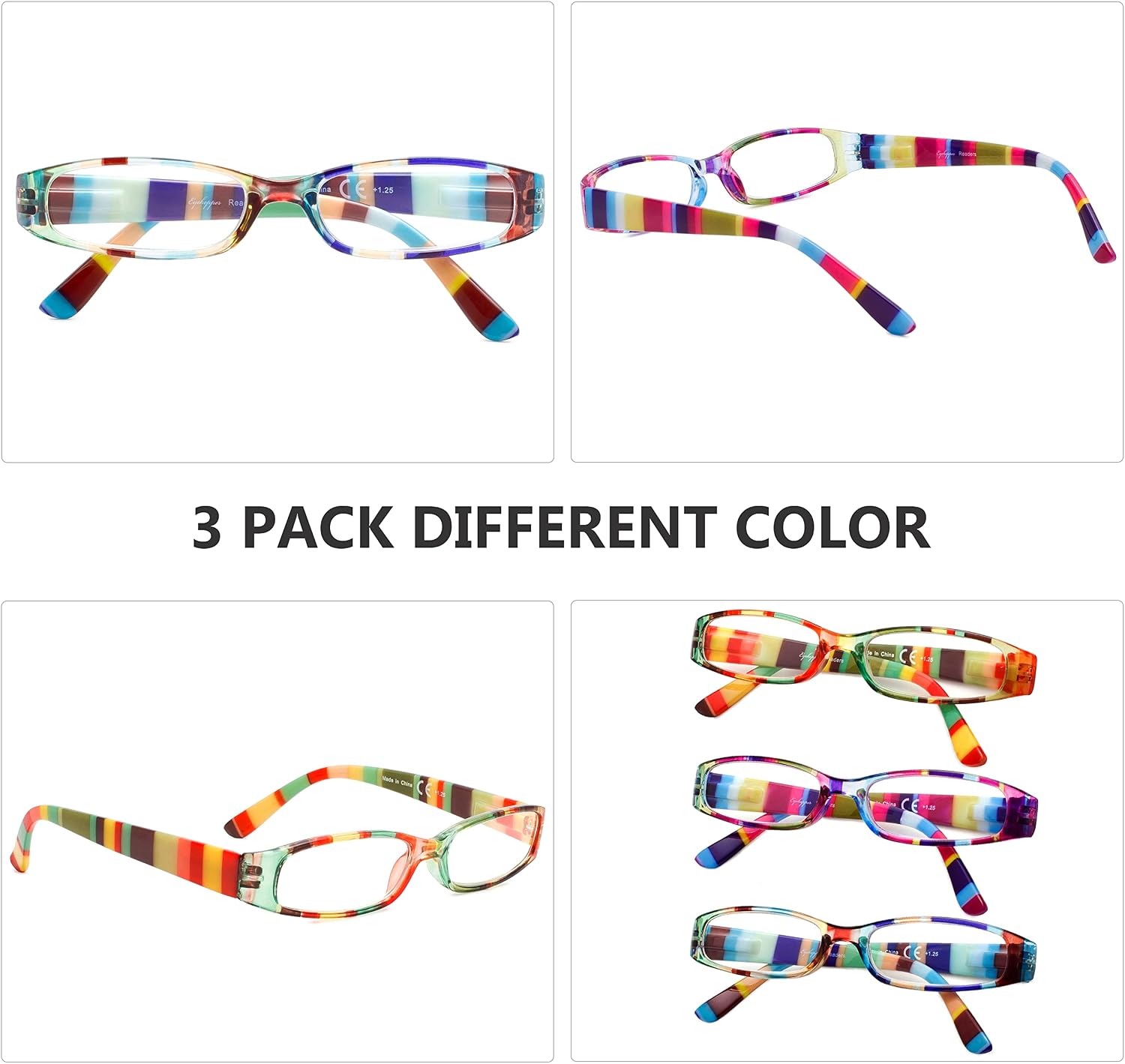 Eyekepper 3 Pairs Reading Glasses for Women Reading +2.00 Striped Pattern Stylish Reading Eyeglasses