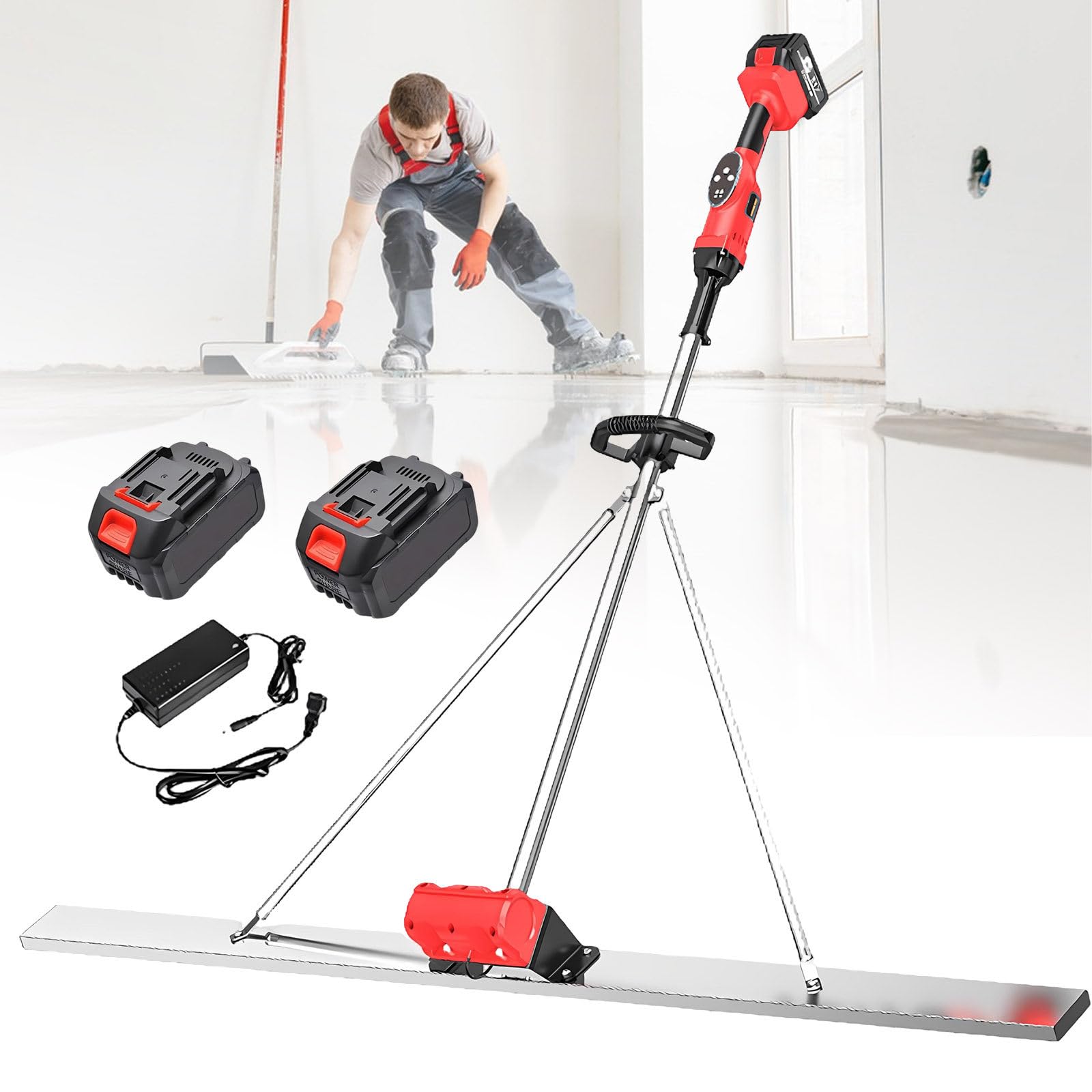 Llana Vibrante De Hormigón Inalámbrica, Segunda Generación, Motor Brushless De Cobre, 2 Baterías De Litio 25000mA, Motor De Alto Rendimiento, Herramienta De Hormigón Portátil OneMotor1.5M