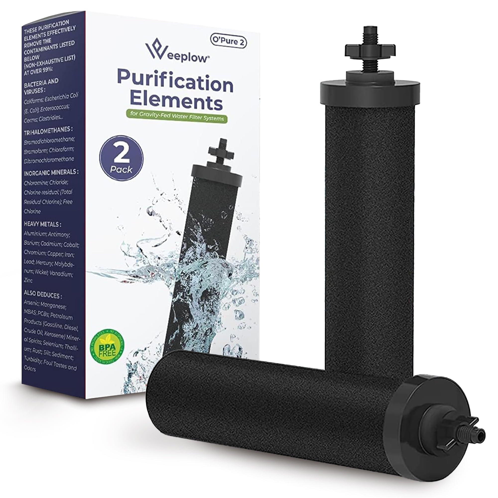 Weeplow O'Pure 2 Wasserfilter für Berkey Travel Big Royal Imperial Crown | Kompatibel mit Berkey Systemen der Serien Travel, Big, Royal, Imperial und Crown. Filterelement für Schwerkraft-Systeme.