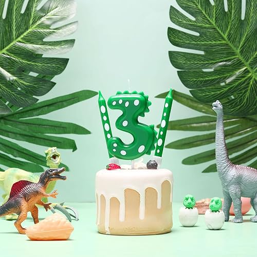 Miniatura 3 de Juego de 11 velas de cumpleaños de dinosaurio verde número 8 para niños, suministros de pastel de cumpleaños, decoración de fiesta de dinosaurios,