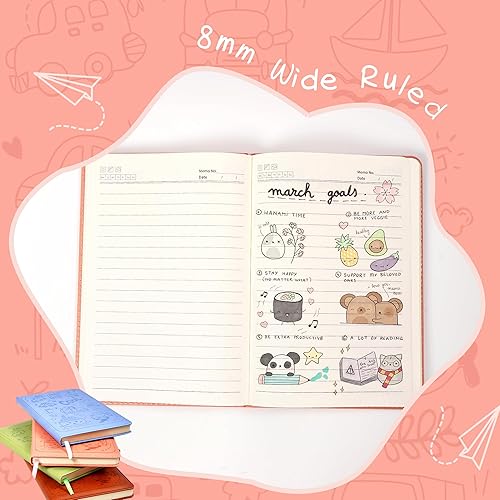 Miniatura 3 de CAGIE Diario de escritura creativa de dibujos animados A5 para niños, cuaderno de cuero de cubierta suave con 224 páginas, diario forrado grueso de