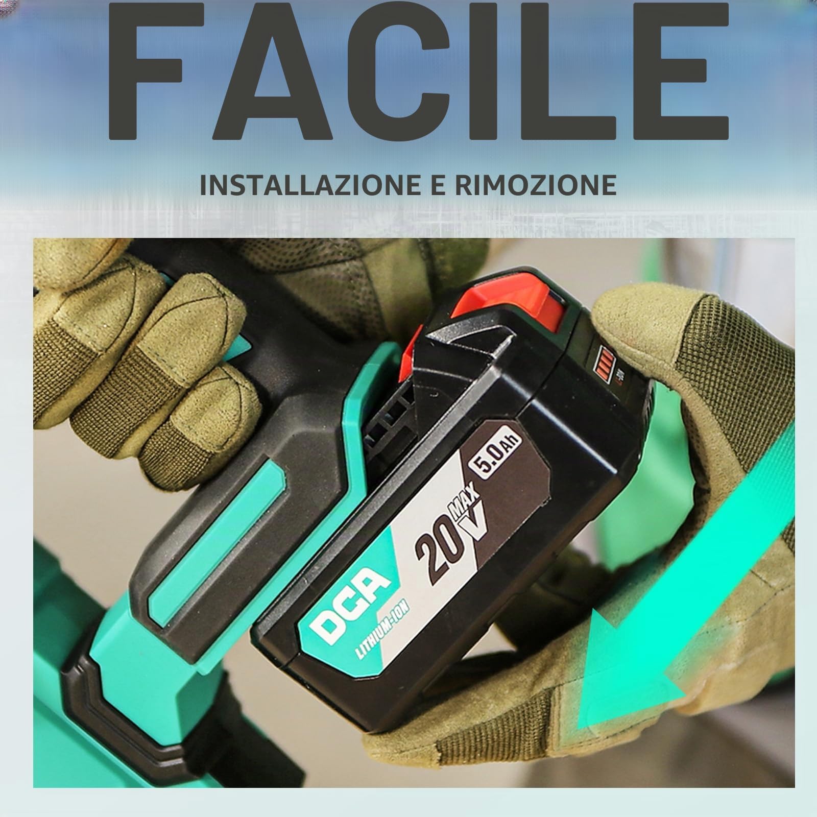 DCA 20V MAX Batteria agli Ioni di Litio, 5.0Ah Pacco di Batterie ad Alta Capacità, Compatta Batteria per Utensili da 20V, 0.64kg (FFBL2050)