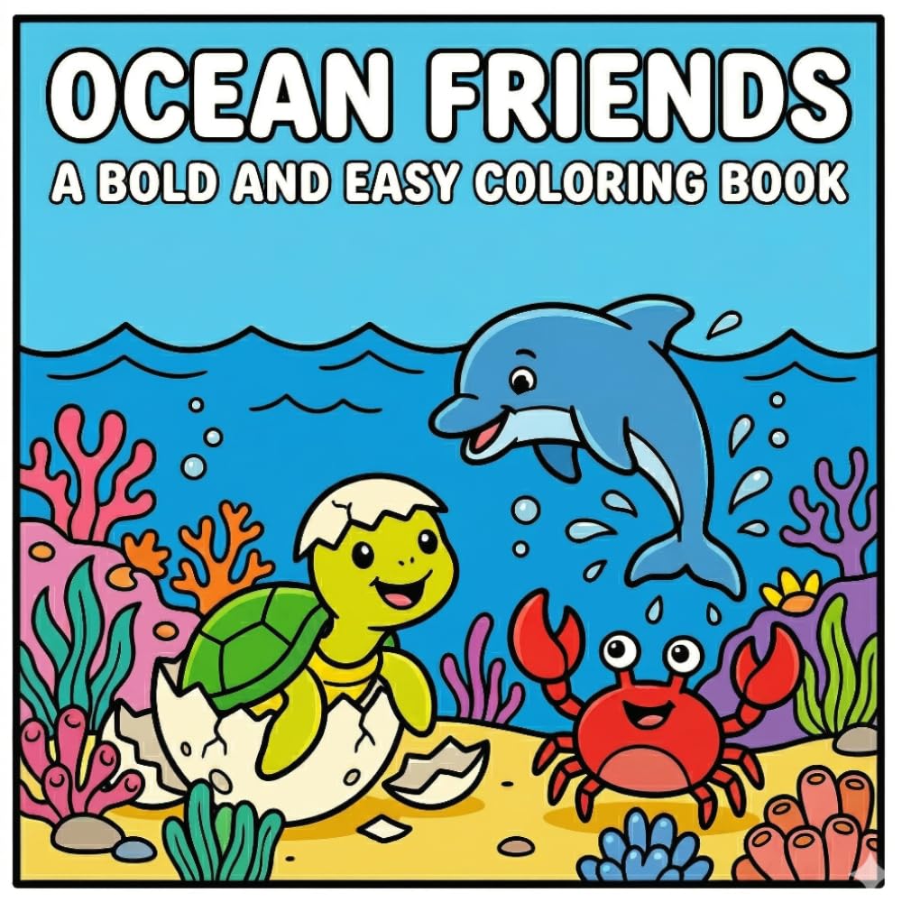 Bold and Easy Ocean Animals Coloring Book: Simple and Cute Under the Sea Creatures, Thick Line Marine Life Coloring Pages for Kids, Toddlers, and Relaxing Art for Beginners
