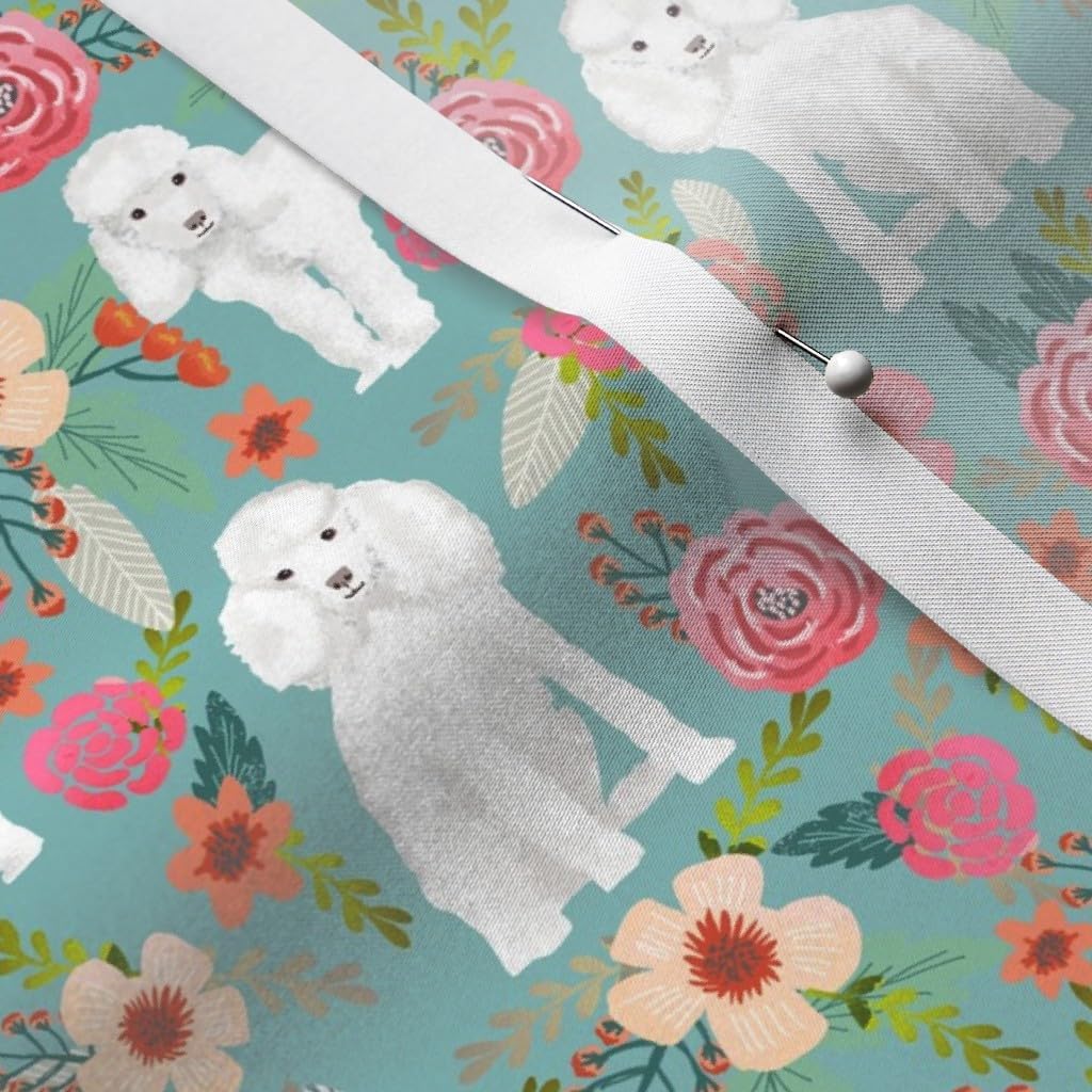 Spoonflower Fabric - Toy Poodle Florals Dog Dogs Breeds Blue Breed Floral Printed on Satin Fabric by The Yard - Sewing Lining Apparel Fashion Blankets Decor