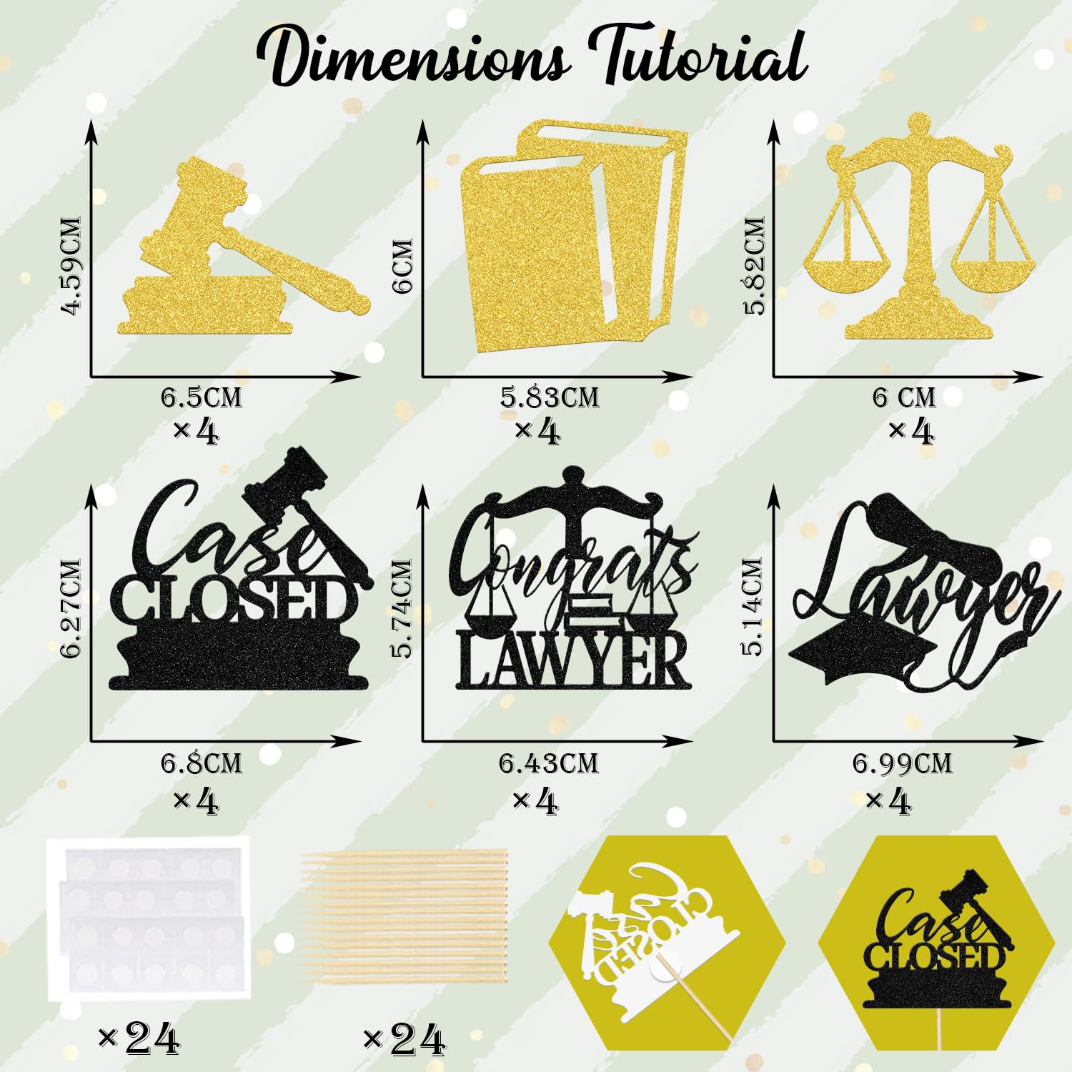 24Pcs Lawyer Graduation Party Decoration - Congrats Lawyer Cupcake Topper - Law School Survivor Decoration Gold Black Glitter - Image 2